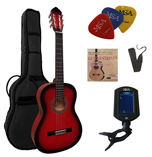 4/4 GITARRE - KONZERTGITARRE IM SET - CLASSIC - ROT-SCHATTIERT - DECKE LINDENHOLZ - TASCHE - BAND - SAITEN - 3xPIK - STIMMGERÄT ET33B - C24 von MSA