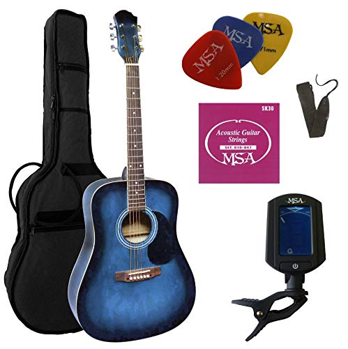 4/4 GITARRE - WESTERNGITARRE IM SET - AKUSTIK - BLAU-SCHATTIERT - DECKE FICHTE FUNIERT - TASCHE - BAND - SAITEN - 3xPIK - STIMMGERÄT ET33B - CW185 von MSA