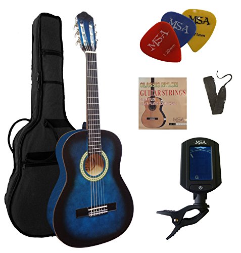 3/4 C9 Konzertgitarre Set - blau schattiert - Lindenholz Deckel - Tasche - Gurt - Saiten - 3 Plektren - Stimmgerät ET33B von MSA
