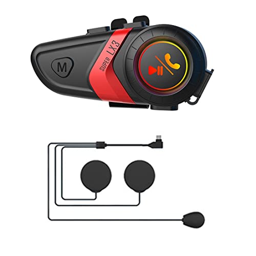 MSCHENZW LX3 Helm Bluetooth Headset BT5.0 Motorradfahren Wireless Call Headset 1200MAH mit Soft Line Wheat Headset Rot von MSCHENZW