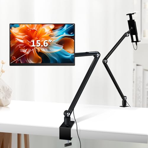 MSDONG Tablet Ständer für ipad,Portable Monitor Ständer Schreibtischhalterung für 15,6'' 16'' Bildschirm, Aluminium Langarm mit 360° drehbarer Basis,kompatibel mit 4,7-16'' Display,ipad,Kindle von MSDONG