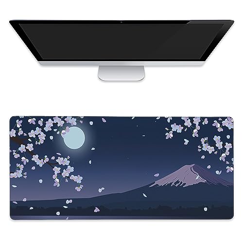 Großes Mauspad-Halterung, Fuji Sakura Mond, erweitertes Gaming-Mauspad, rutschfeste Schreibtischunterlage mit genähtem Rand, Laptop-Computer-Tastatur, Mauspad für Büro und Zuhause, 90 x 40 cm Großes Mauspad-Halterung, Fuji Sakura Mond, erweitertes Gaming-Mauspad, rutschfeste Schreibtischunterlage mit genähtem Rand, Laptop-Computer-Tastatur, Mauspad für Büro und Zuhause, 90 x 40 cm von MSEAANBK