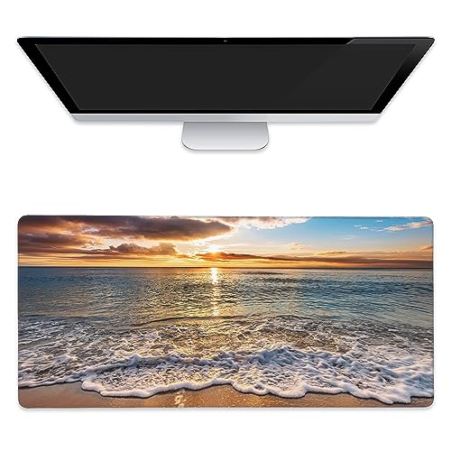 Großes Mauspad Ozean Strand bei Sonnenaufgang, erweitertes Gaming-Mauspad, Schreibtischmatte, genähte Kanten, Mauspad, rutschfeste Gummiunterseite, Tastatur-Pad für Laptop, Computer, PC, 90 x 40 cm von MSEAANBK