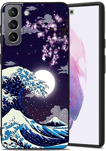 MSEAANBK Kompatibel mit Samsung Galaxy S21 Hülle, japanische Welle Kirschblüte Mond Ästhetisches Muster Design, Ganzkörperschutz, stoßfeste Schutzhülle für Samsung Galaxy S21 5G 6,1 Zoll MSEAANBK Kompatibel mit Samsung Galaxy S21 Hülle, japanische Welle Kirschblüte Mond Ästhetisches Muster Design, Ganzkörperschutz, stoßfeste Schutzhülle für Samsung Galaxy S21 5G 6,1 Zoll von MSEAANBK