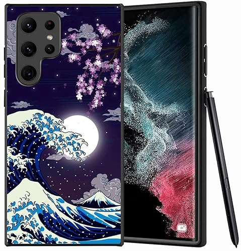 MSEAANBK Kompatibel mit Samsung Galaxy S22 Ultra Hülle, japanische Welle Kirschblüte Mond Ästhetisches Muster Design, Ganzkörperschutz, stoßfeste Schutzhülle für Samsung Galaxy S22 Ultra 5G 6,8 Zoll MSEAANBK Kompatibel mit Samsung Galaxy S22 Ultra Hülle, japanische Welle Kirschblüte Mond Ästhetisches Muster Design, Ganzkörperschutz, stoßfeste Schutzhülle für Samsung Galaxy S22 Ultra 5G 6,8 Zoll von MSEAANBK