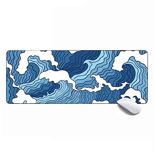 Art paintings Japanese Blue and White Wave Gaming Mauspad XL,Extended Large Mouse Mat Desk Pad 31.5x11.8x0.12IN,Stitched Edges Non Slip Mousepad for Computer,Office,Keyboard and Laptop von MSHAJ