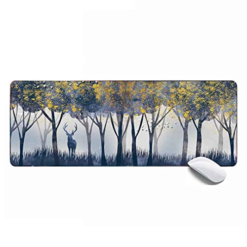 Hübsches Mauspad, Misty Forest Deer großes Gaming-Mauspad, erweitertes XL-Mauspad, Schreibtischunterlage, 80 x 30 x 0,30 cm, genähte Kanten von MSHAJ