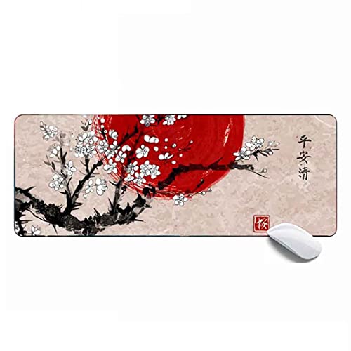 Hübsches Mauspad, japanische Malerei, rote Sonne, Kirschblüte, Gaming-Mauspad, XL, erweitertes großes Mauspad, Schreibtischunterlage, 80 x 30 x 0,3cm von MSHAJ