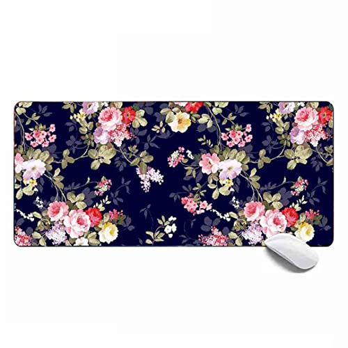 Hübsches Mauspad für Damen, Multiflora-Rose, großes Gaming-Mauspad, erweitertes XL-Mauspad, Schreibtischunterlage, 80 x 30 x 0,3 cm, genähte Kanten von UNGROL