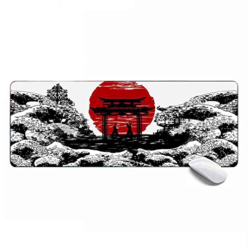 Gaming-Mauspad mit japanischen Wellen, rote Sonne, XL, erweitertes großes Mauspad, Schreibtischunterlage, 80 x 30 x 0,3 cm, genähte Kanten, rutschfestes Mauspad für Computer, Büro, Tastatur und Laptop von MSHAJ