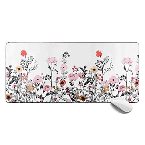 Mauspad für Frauen, Pflanzen, Blumen, großes Gaming-Mauspad, erweitertes XL-Mauspad, Schreibtischunterlage, 80 x 30 x 0,3 cm, genähte Kanten von MSHAJ