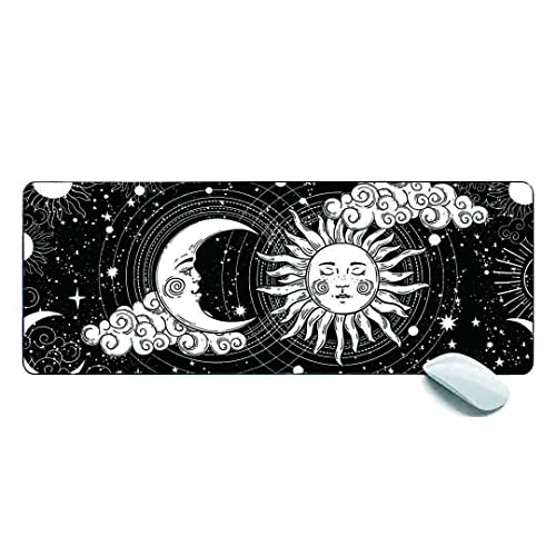 Moon and Sun Gaming-Mauspad XL, erweitertes großes Mauspad, Schreibtischunterlage, 80 x 30 x 0,3 cm, genähte Kanten, rutschfestes Mauspad für Computer, Büro, Tastatur und Laptop von MSHAJ