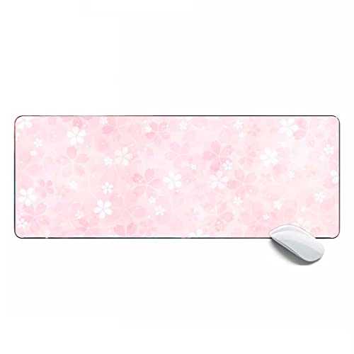 Pinkes Mauspad mit Kirschblüten, hübsches großes Mauspad für Mädchen, Gaming-Mauspad, verlängertes XL-Mauspad, Schreibtischunterlage, 80 x 30 x 0,3 cm von MSHAJ