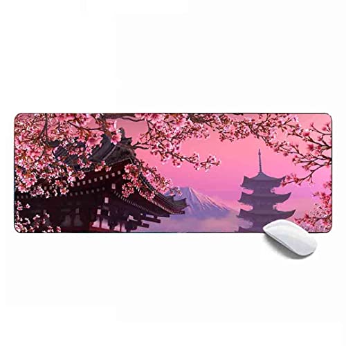 Rosa Mauspad für Damen, japanische Kirschblüten, Blumenlandschaft, großes Gaming-Mauspad, verlängertes XL-Mauspad, Schreibtischunterlage, 80 x 30 x 0.3cm von MSHAJ