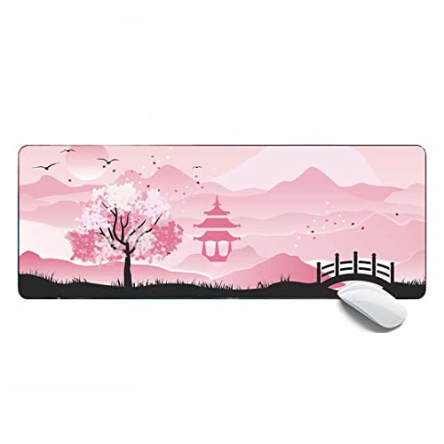 Rosa Mauspad für Damen, japanische Landschaft, rosa Kirschblüte, großes Gaming-Mauspad, verlängertes XL-Mauspad, Schreibtischunterlage, 80 x 30 x 0,3cm von MSHAJ