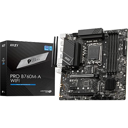 MSI PRO B760M-A WiFi Motherboard, Micro-ATX - Für Intel Core Prozessoren der 12. und 13. Generation, LGA 1700 - DDR5 Memory Boost 6800+MHz/OC, PCIe 4.0 x16 Slots, M.2 Gen4 Slots, 2.5G LAN, Wi-Fi 6E von MSI