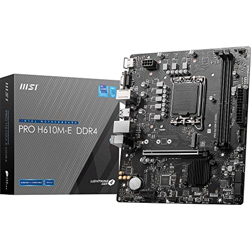 MSI PRO H610M-E DDR4 Motherboard, Micro-ATX - Unterstützt Intel 12th Gen Core Prozessoren, LGA 1700-2X DIMM (3200MHz), 1x PCIe 4.0 x16 Slot, 1 x M.2 Gen3, USB 3.2 Gen1, 1G LAN, HDMI 1.4 & VGA von MSI