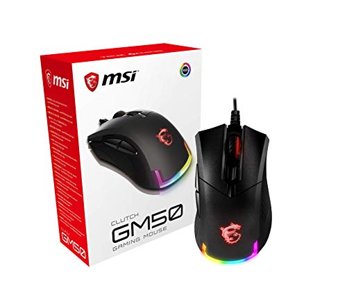 MSI , USB, Clutch GM50 Gaming Maus (kabelgebunden, PMW-3330 Sensor, 400 - 7200 DPI, 6 Tasten, schwarz, RGB am Scroll Rad, Logo, Gehäuse) von MSI