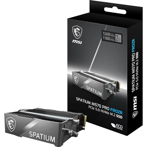 MSI SPATIUM M570 PRO FROZR SSD 2TB mit Kühlkörper - PCIe 5.0 NVMe M.2, 12.400MB/s Lesen & 11.800MB/s Schreiben, 3D NAND, integrierte Datensicherheit - 1400 TBW von MSI