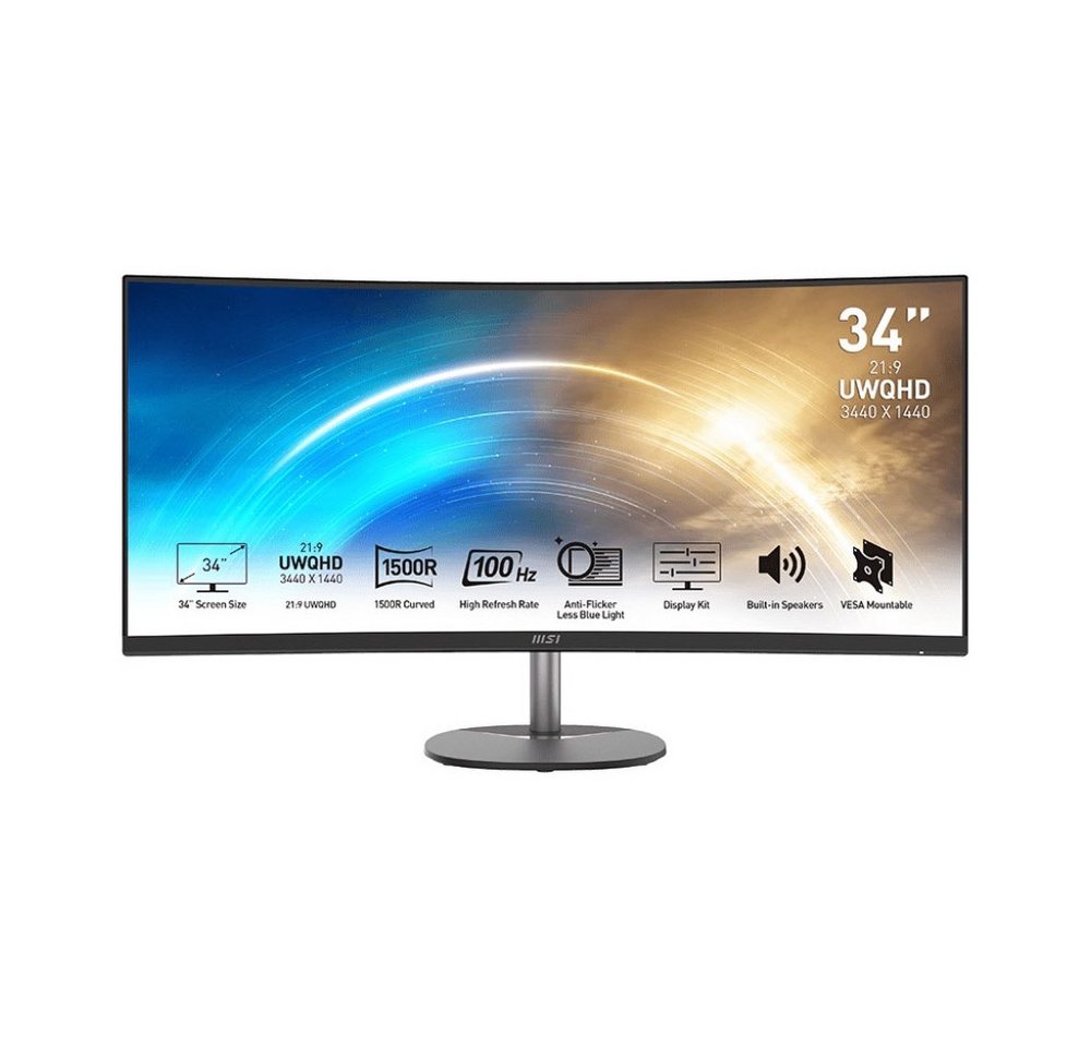MSI 9S6-3PB2CT-005 PRO MP341CQDE 34 Zoll Monitor VA schwarz Curved-LED-Monitor (3440 x 1440 px, 1 ms Reaktionszeit, Gebogenes VA-Panel) von MSI