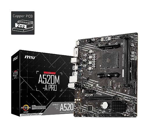 MSI A520M-A PRO Gaming Motherboard (AMD AM4, DDR4, PCIe 3.0, SATA 6Gb/s, M.2, USB 3.2 Gen 1, DVI/HDMI, Micro-ATX) von MSI