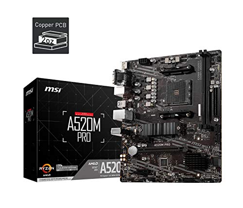 MSI A520M PRO Gaming Motherboard (AMD AM4, DDR4, PCIe 4.0, SATA 6Gb/s, Dual M.2, USB 3.2 Gen 1, HDMI/DP, Micro-ATX) von MSI