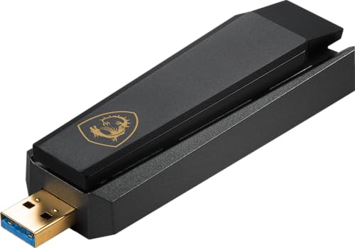MSI AXE5400 WiFi 6E Tri-Band USB Adapter - Schnelles WLAN bis 5400 Mbps (6GHz, 5GHz, 2.4GHz Wireless), MU-MIMO, einstellbare Antenne, Beamforming, WPA3 - inkl. Standfuß von MSI