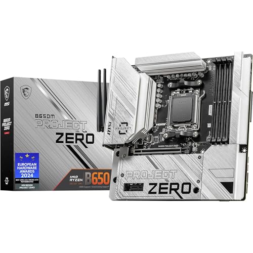 MSI B650M Project Zero Motherboard, Back-Connect Micro-ATX - Unterstützt Ryzen 9000, 8000 & 7000 Serie Prozessoren, AM5 - DDR5 Memory Boost 6400+MHz/OC, 1 x PCIe 4.0 x16, 2 x M.2 Gen4, Wi-Fi 6E von MSI