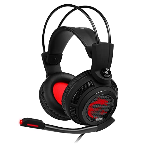 MSI DS502 GAMING HEADSET - Kopfhörer mit 7.1 Virtual Surround Sound, Vibrationssystem, 40mm Neodym-Teiber, omnidirektionales Mikrofon, Inline-Steuerung, USB 2.0 Anschluss - kabelgebunden, schwarz/rot von MSI