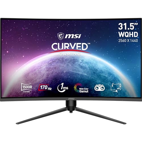 MSI G32CQ5P 31,5 Zoll (80cm) WQHD Curved Gaming Monitor - 1500R 2560 x 1440 VA Panel, 170Hz / 1ms, Adaptive Sync, 3-Fach Verstellbarer Standfuß - DP 1.2a, HDMI 2.0b CEC von MSI