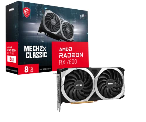 MSI Gaming Radeon RX 7600 128-bit 8GB GDDR6 DP/HDMI Dual Torx 3.0 Fans FreeSync DirectX 12 VR Ready OC Grafikkarte (RX 7600 MECH 2X Classic 8G OC) von MSI