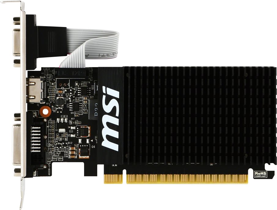 MSI GeForce GT 710 2GB DDR3 Grafikkarte DVI/VGA/HDMI Low Profile passiv GeForce GT 710, PCI-Express 2.0 - 2.048MB DDR3-RAM (64Bit-Speicherinterface) - Core/Memorytakt: 954/1600 MHz - VGA/DVI/HDMI - Windows XP/Vista/7/8/8.1/10 - Retail Version (V809-2000R) von MSI