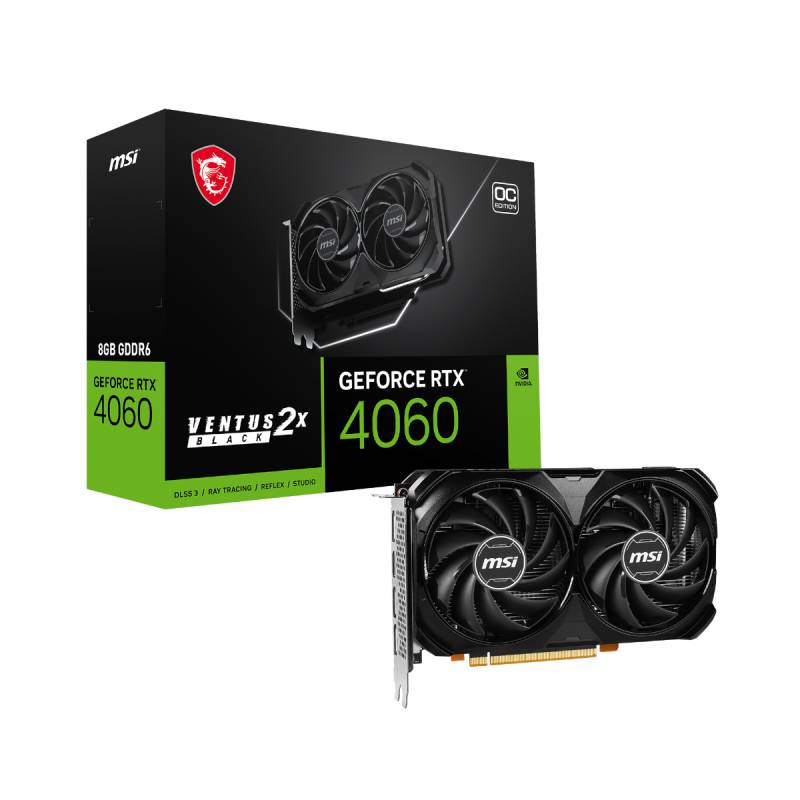 MSI GeForce RTX 4060 VENTUS 2X BLACK 8G OC Grafikkarte - 8GB GDDR6, 1x HDMI, 3x DP von MSI