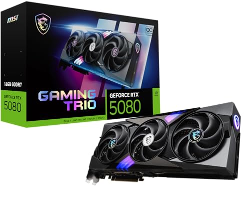 MSI GeForce RTX 5080 16G Gaming Trio OC — 16GB GDDR7 (30Gbps/256-bit), PCIe 5, Boost: 2745 MHz, HDMI 2.1b, DisplayPort 2.1b von MSI