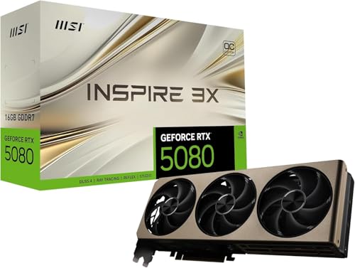 MSI GeForce RTX 5080 16G Inspire 3X OC — 16GB GDDR7 (30Gbps/256-bit), PCIe 5X 16, Boost: 2640 MHz, HDMI 2.1b, DisplayPort 2.1b von MSI