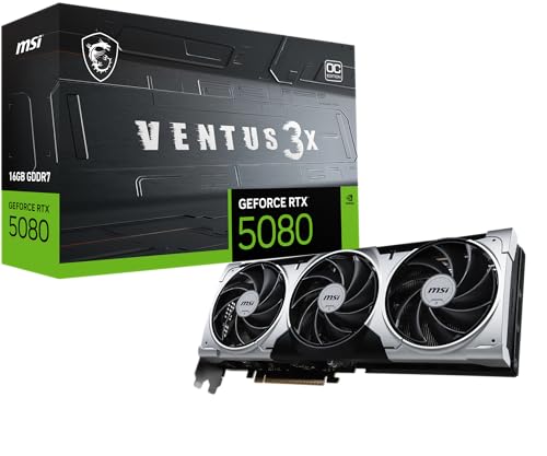 MSI GeForce RTX 5080 16G Ventus 3X OC Plus — 16GB GDDR7 (30Gbps/256-bit), PCIe 5, Boost: 2640 MHz, HDMI 2.1b, DisplayPort 2.1b von MSI