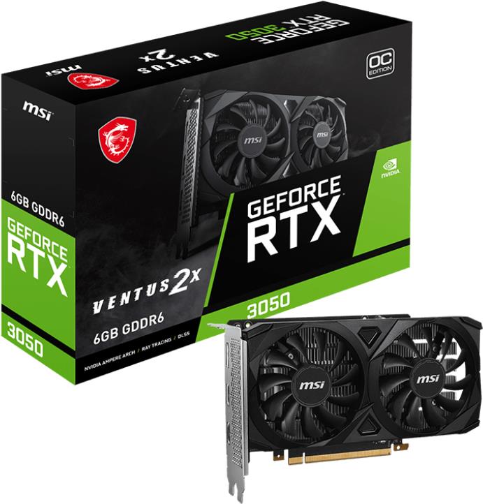 MSI GeForce RTX 3050 VENTUS 2X 6G OC - Grafikkarten - GF RTX 3050 - 6GB GDDR6 - PCIe 4,0 x16 - 2 x HDMI, DisplayPort (V812-015R) von MSI
