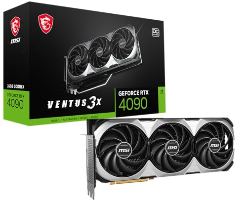 MSI Geforce RTX 4090 24GB VENTUS 3X E OC Grafikkarte - RTX 4090 GPU, 24GB GDDR6X (21Gbps/384-bit), PCIe 4.0 - 3 x TORX Fan 4.0 - HDMI 2.1a, DisplayPort 1.4a von MSI