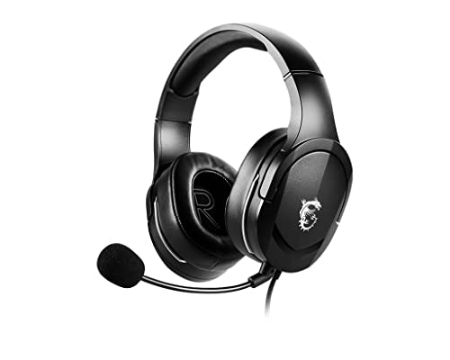 MSI IMMERSE GH20 GAMING HEADSET - Stereo-Kopfhörer, leichtes, anpassbares Design, 40mm Neodym-Treiber, anpassbares Mikrofon, Inline-Steuerung, 3,5mm Klinkenstecker & Y-Adapter - kabelgebunden, Schwarz von MSI