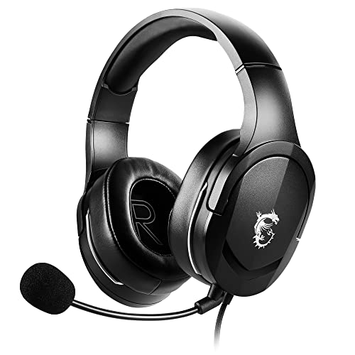 MSI IMMERSE GH20 GAMING HEADSET - Stereo-Kopfhörer, leichtes, anpassbares Design, 40mm Neodym-Treiber, anpassbares Mikrofon, Inline-Steuerung, 3,5mm Klinkenstecker & Y-Adapter - kabelgebunden, Schwarz von MSI