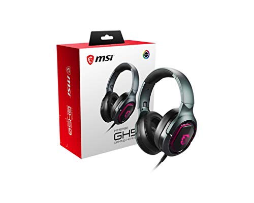 MSI IMMERSE GH50 GAMING HEADSET - Kopfhörer 7.1 Virtual Surround Sound, Vibrationssystem, 40mm Neodym-Treiber, RGB-Beleuchtung, abnehmbares Mikrofon, Inline-Steuerung, USB 2.0 Anschluss- kabelgebunden von MSI