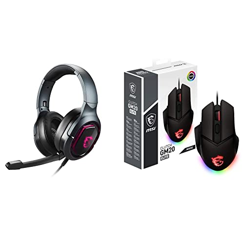 MSI IMMERSE GH50 Gaming Headset - Kopfhörer 7.1 Virtual Surround Sound & Clutch GM20 Elite Gaming-Maus - 6.400 DPI Optischer Sensor, rechtshändig, 20Mio+ Click OMRON-Switches von MSI