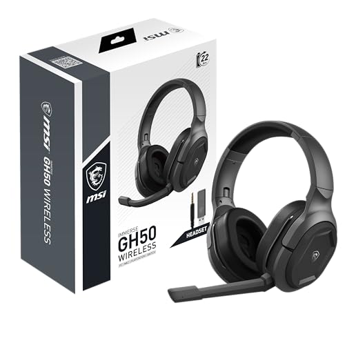 MSI IMMERSE GH50 Wireless Gaming Headset - Kabelose Kopfhörer, 50-mm-Neodym-Treiber mit Bassverstärkung, abnehmbares Mikrofon, Multi-Plattform Fähig von MSI
