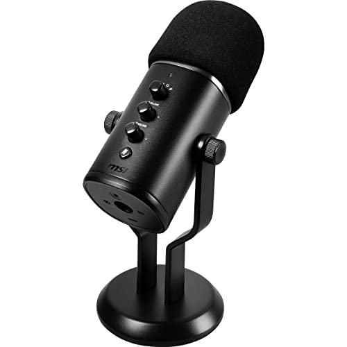 MSI Immerse GV60 Streaming Mikrofon (96 kHz Sample Rate, 24-bit Bit Rate, 20-20.000 Hz, USB-C zu USB-A Kabel 3m, 270 x 110 x 110 mm, schwarz, 1.100 Gramm) von MSI