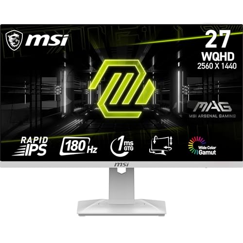 MSI MAG 274QRFW Gaming Monitor 27 Zoll WQHD – Panel Rapid IPS 2560 x 1440, 180 Hz/1ms GTG, Farbbereich sRGB 123%, randloses Design, DisplayHDR 400 – DisplayPort 1.4a, HDMI 2.0b von MSI