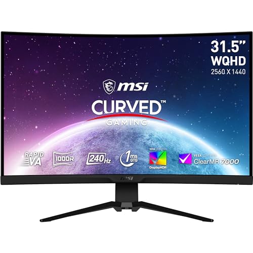 MSI MAG 325CQRXFDE 31,5 Zoll WQHD Curved Gaming Monitor - 1000R, 2560 x 1440 Rapid VA Panel, 240 Hz / 1ms, 115% sRGB, DisplayHDR 400, Adaptive Sync, Mystic Light - DP 1.4a, HDMI 2.0, USB Typ-C von MSI