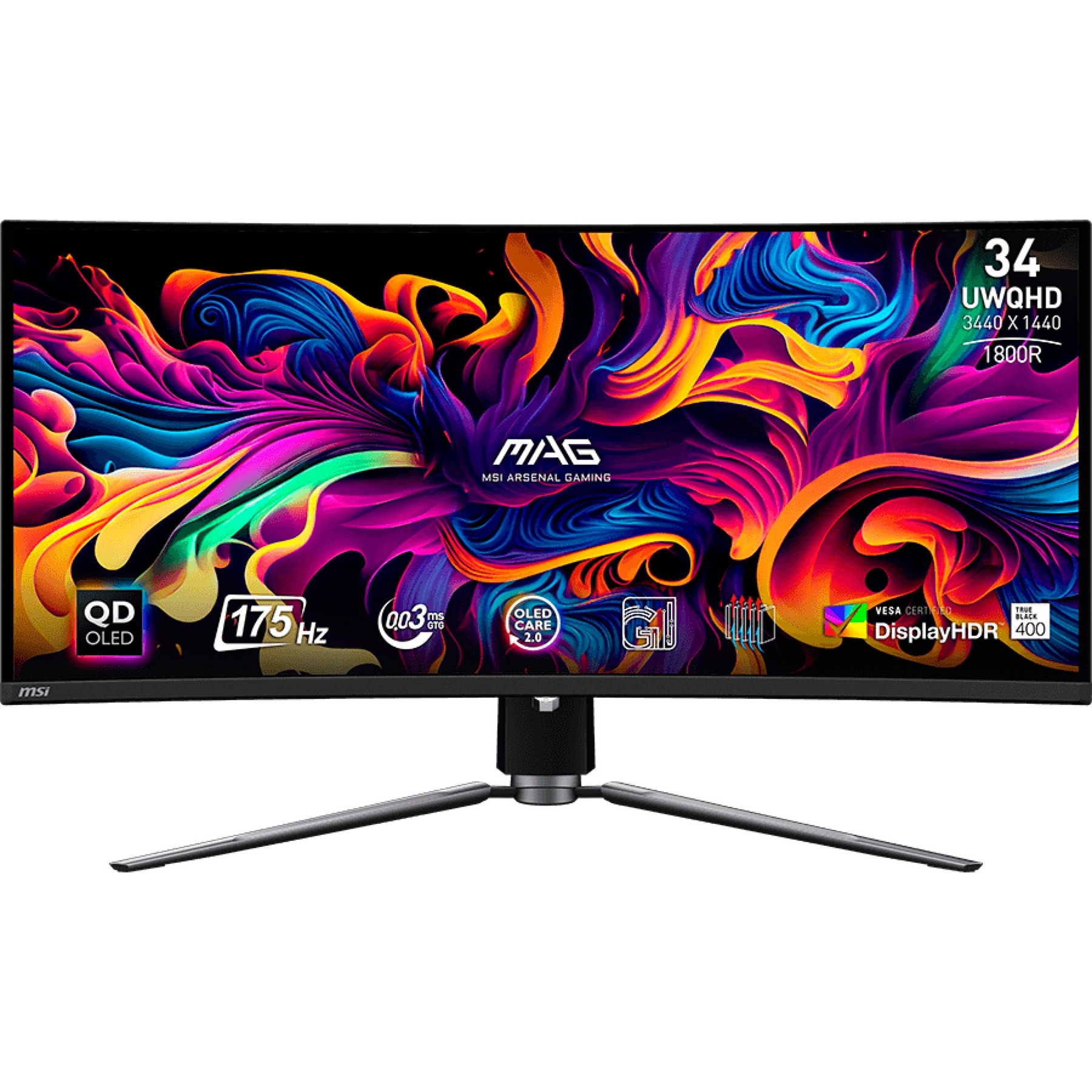 MSI MAG 341CQPDE QD-OLED, Gaming-Monitor - 86.8 cm (34.2 ), schwarz, UWQHD, QD-OLED, Curved, Adaptive-Sync, HDR, 175Hz Panel - 1. Generation [Energieklasse G] (9S6-3DD04T-004) von MSI