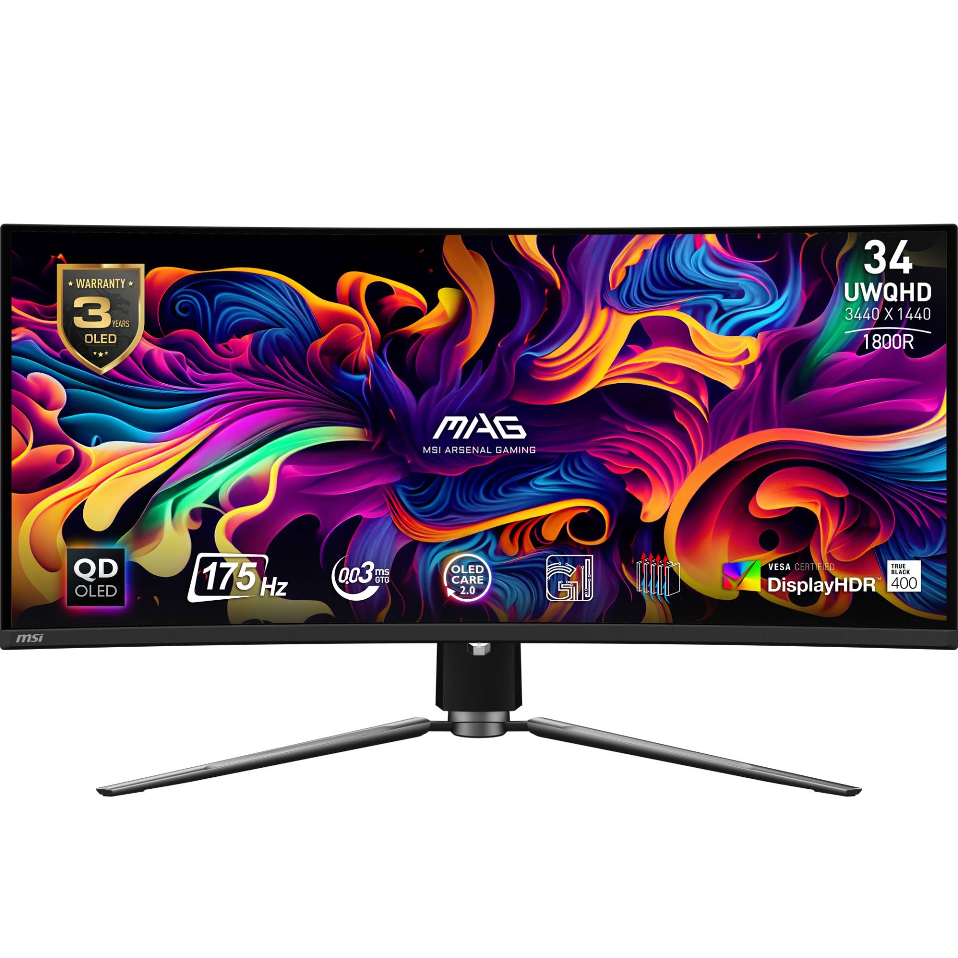 MSI MAG 341CQPDE QD-OLED Gaming Monitor - UWQHD, 175 Hz, B-Ware MSI OLED Care 2.0, HDMI 2.1 mit 48Gbps Bandbreite, 120Hz , VRR und ALLM Unterstützung MSI MAG 341CQPDE QD-OLED Gaming Monitor - UWQHD, 175 Hz, B-Ware MSI OLED Care 2.0, HDMI 2.1 mit 48Gbps Bandbreite, 120Hz , VRR und ALLM Unterstützung von MSI