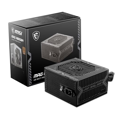 MSI MAG A650BN Netzteil, EU-Stecker - 650W, 80 Plus Bronze zertifiziert, ATX-Netzteil, 12V Single-Rail, DC/DC-Spannungswandler-Design, 120mm Lüfter - 5 Jahre Garantie von MSI