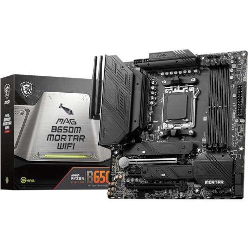 MSI MAG B650M Mortar WiFi Mainboard, Micro-ATX - Unterstützt AMD Ryzen 7000 Serie Prozessoren, AM5-12 Duet Rail 80A VRM, DDR5 Memory Boost 6400+MHz/OC, 2 X PCIe 4.0 X16, 2 X M.2 Gen4, Wi-Fi 6E MSI MAG B650M Mortar WiFi Mainboard, Micro-ATX - Unterstützt AMD Ryzen 7000 Serie Prozessoren, AM5-12 Duet Rail 80A VRM, DDR5 Memory Boost 6400+MHz/OC, 2 X PCIe 4.0 X16, 2 X M.2 Gen4, Wi-Fi 6E von MSI